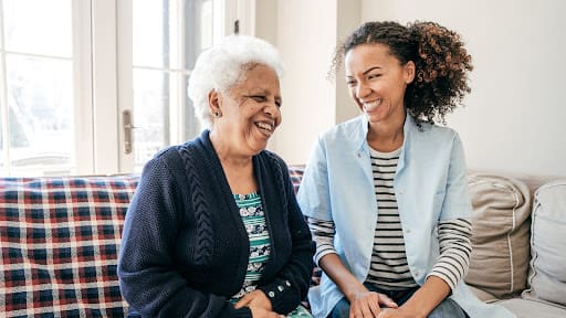 senior woman with a Merioncares health worker